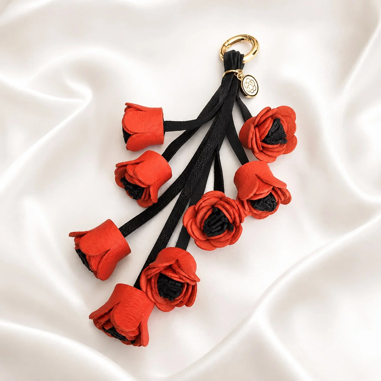 Unique Handcrafted Genuine Leather Floral Bouquet Bag Charm – Flower Cluster Purse Accessory, Gift for Her