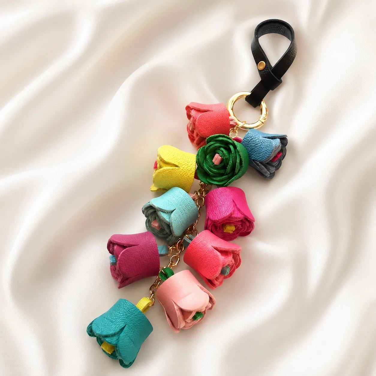Unique Handcrafted Genuine Leather Floral Bouquet Bag Charm – Flower Cluster Purse Accessory, Gift for Her