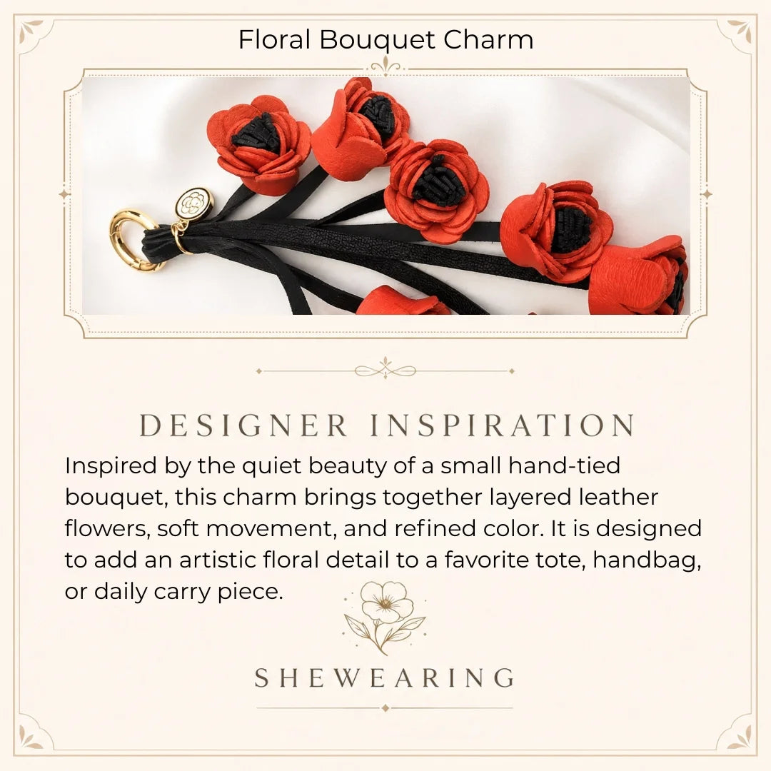 Unique Handcrafted Genuine Leather Floral Bouquet Bag Charm – Flower Cluster Purse Accessory, Gift for Her