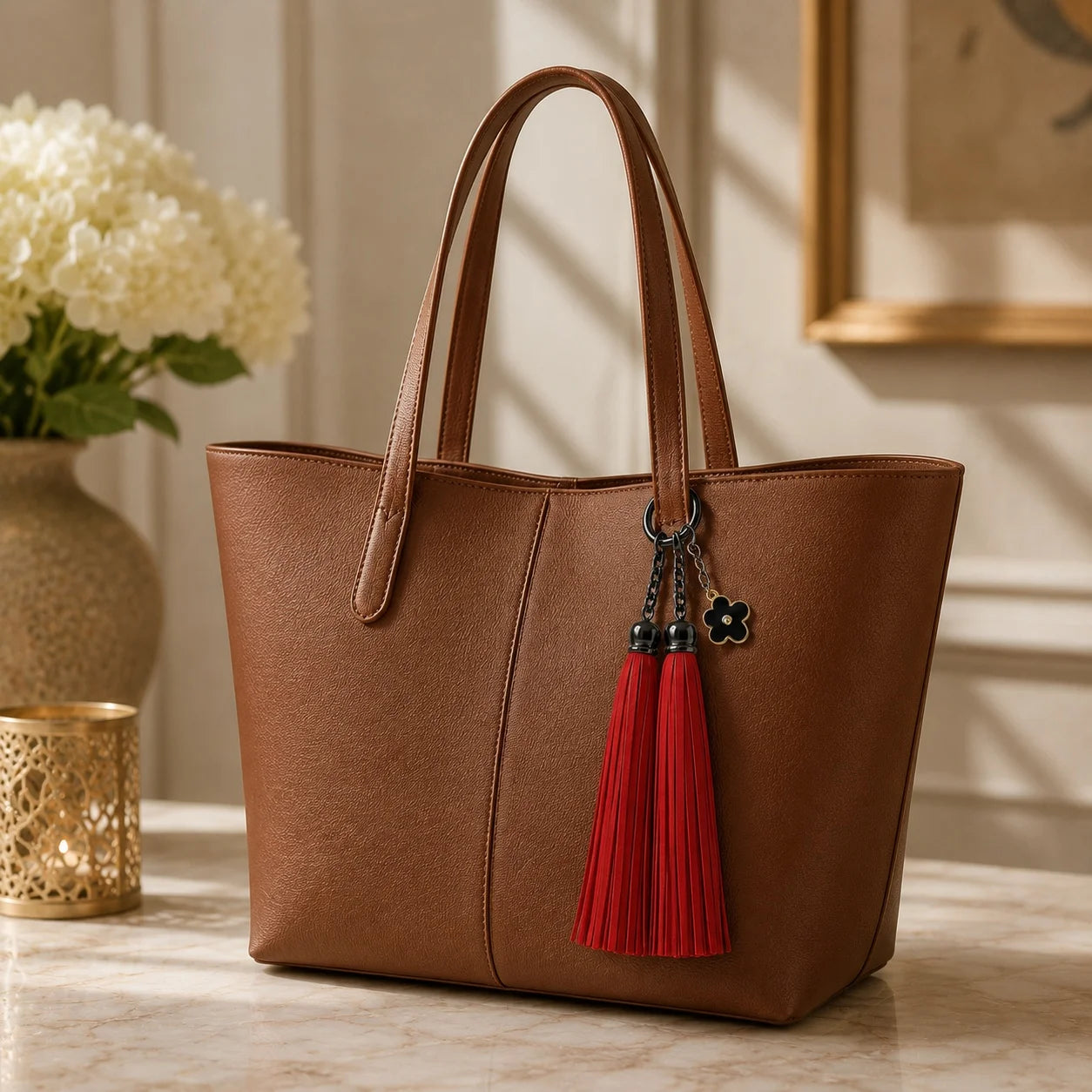 Unique Handcrafted Genuine Sheepskin Leather Double Tassel Bag Charm – Long Red Fringe Purse Accessory, Gift for Her