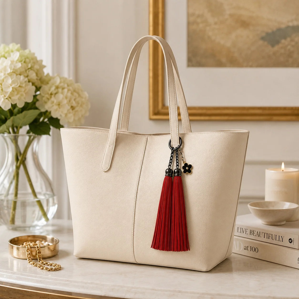 Unique Handcrafted Genuine Sheepskin Leather Double Tassel Bag Charm – Long Red Fringe Purse Accessory, Gift for Her