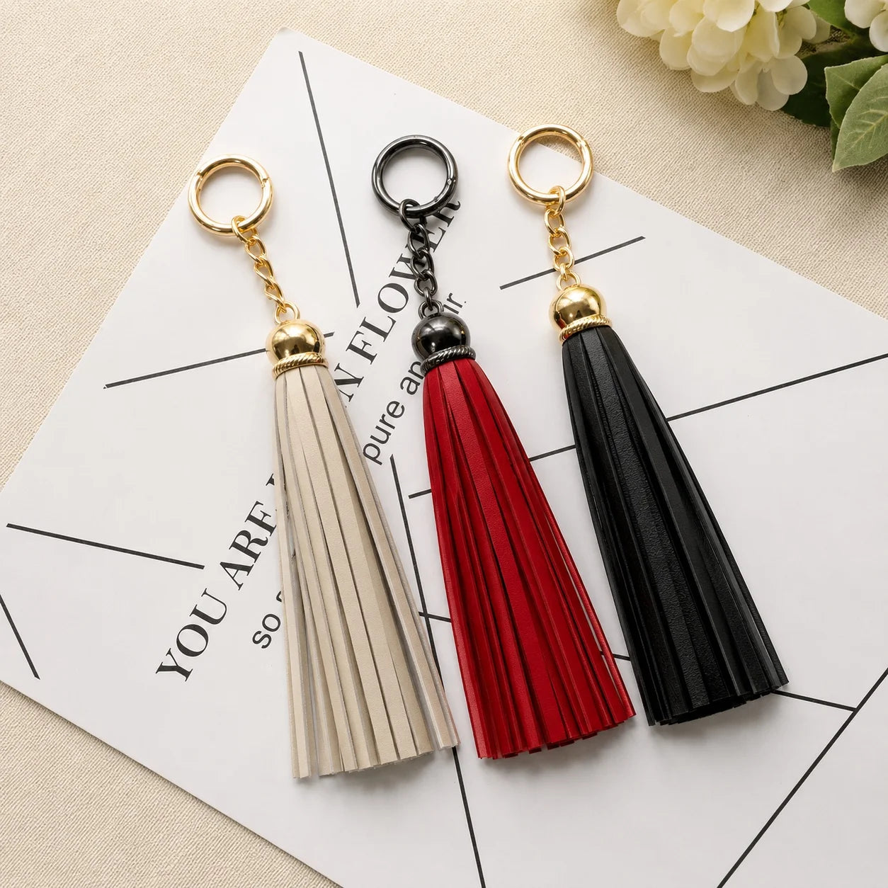 Unique Handcrafted Genuine Sheepskin Leather Double Tassel Bag Charm – Long Red Fringe Purse Accessory, Gift for Her