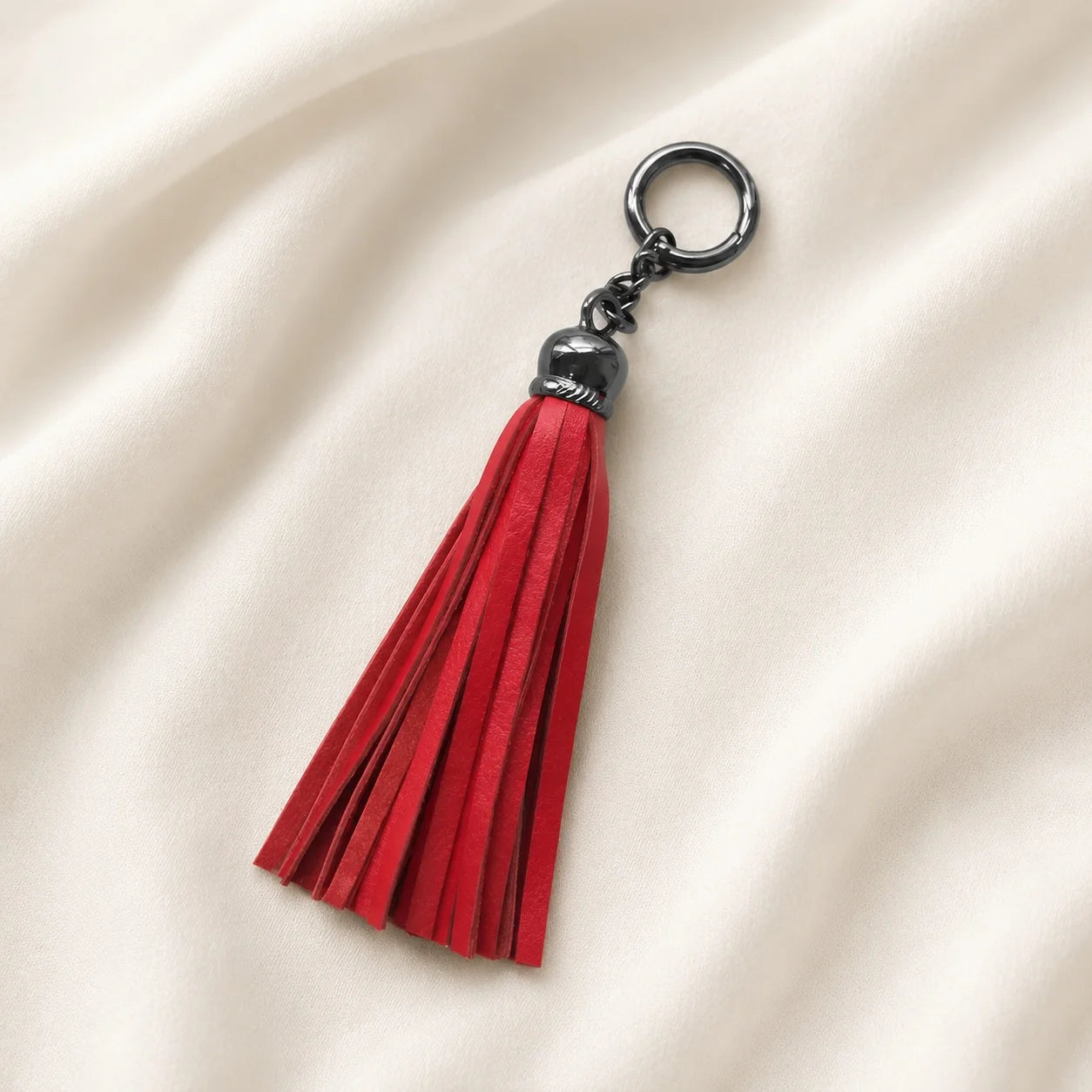 Unique Handcrafted Genuine Sheepskin Leather Double Tassel Bag Charm – Long Red Fringe Purse Accessory, Gift for Her