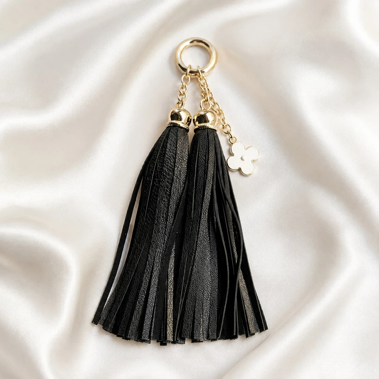 Unique Handcrafted Genuine Sheepskin Leather Double Tassel Bag Charm – Long Red Fringe Purse Accessory, Gift for Her