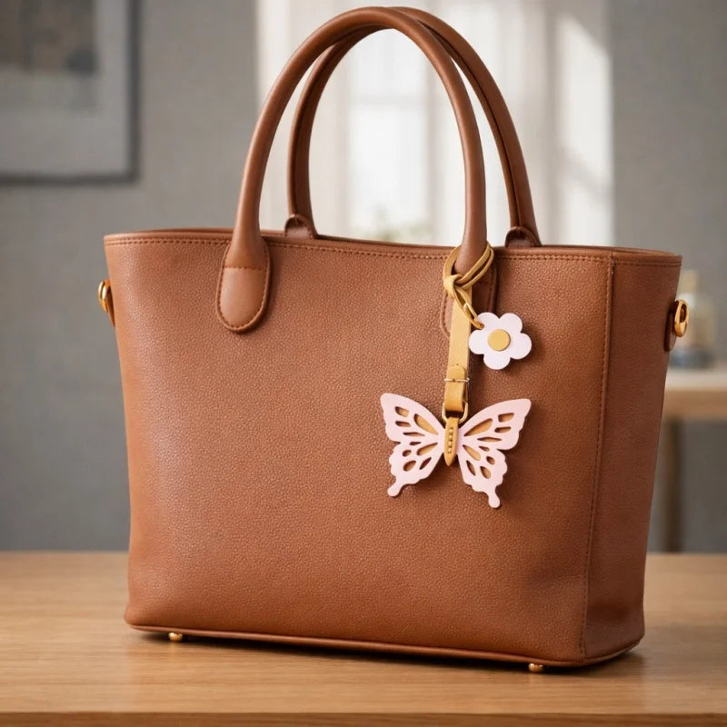 Llavero Colgante de Mariposa Hueca Grande de Cuero – Colgante Artesanal de Cuero de Grano Completo | Diseño Calado Artesanal | Regalo Elegante para Ella