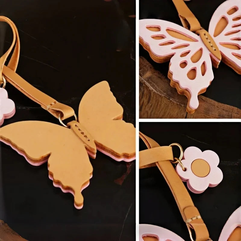 Llavero Colgante de Mariposa Hueca Grande de Cuero – Colgante Artesanal de Cuero de Grano Completo | Diseño Calado Artesanal | Regalo Elegante para Ella