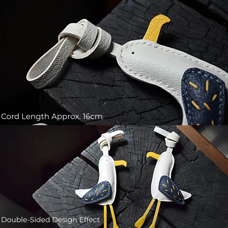 Handcrafted Seagull Leather Bag Charm – Original Artistic Design in Grained Sheepskin | Cute Coastal-Inspired Pendant for Handbags & Car Keys | Unique Gift for Women