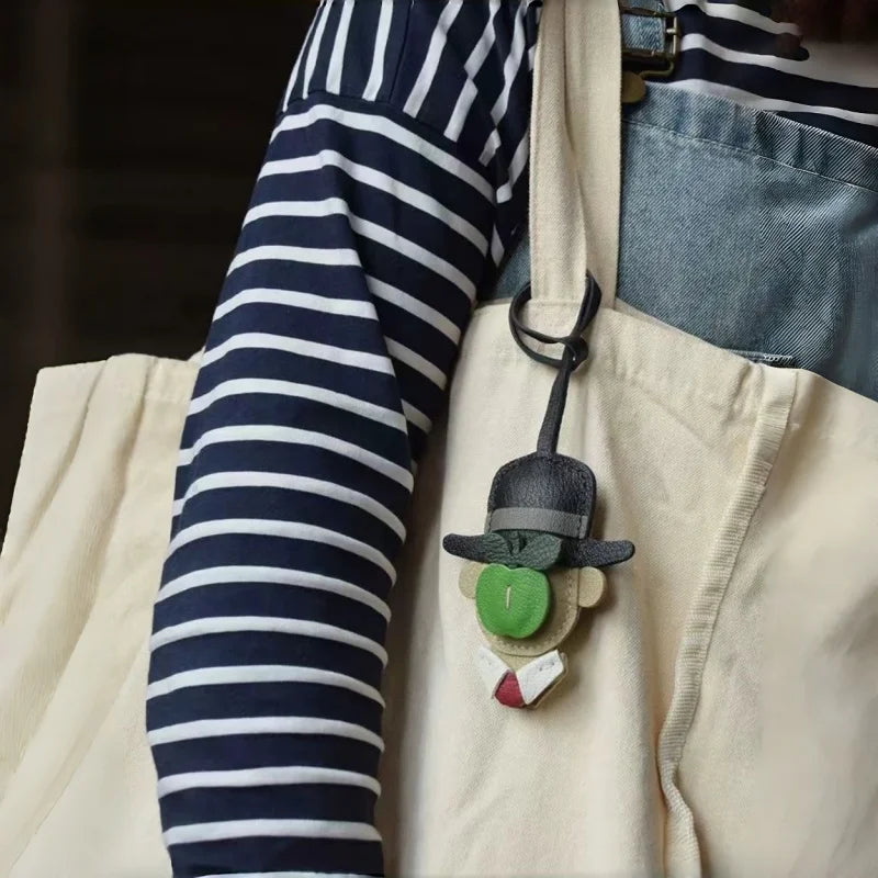 Handcrafted Artist Leather Bag Charm – Original Surreal-Inspired Design in Premium Grained Sheepskin | Unique Handmade Pendant for Handbags & Car Keys | Artistic Gift for Women