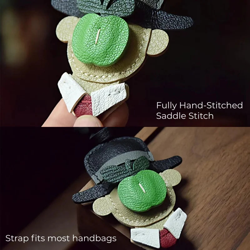 Handcrafted Artist Leather Bag Charm – Original Surreal-Inspired Design in Premium Grained Sheepskin | Unique Handmade Pendant for Handbags & Car Keys | Artistic Gift for Women