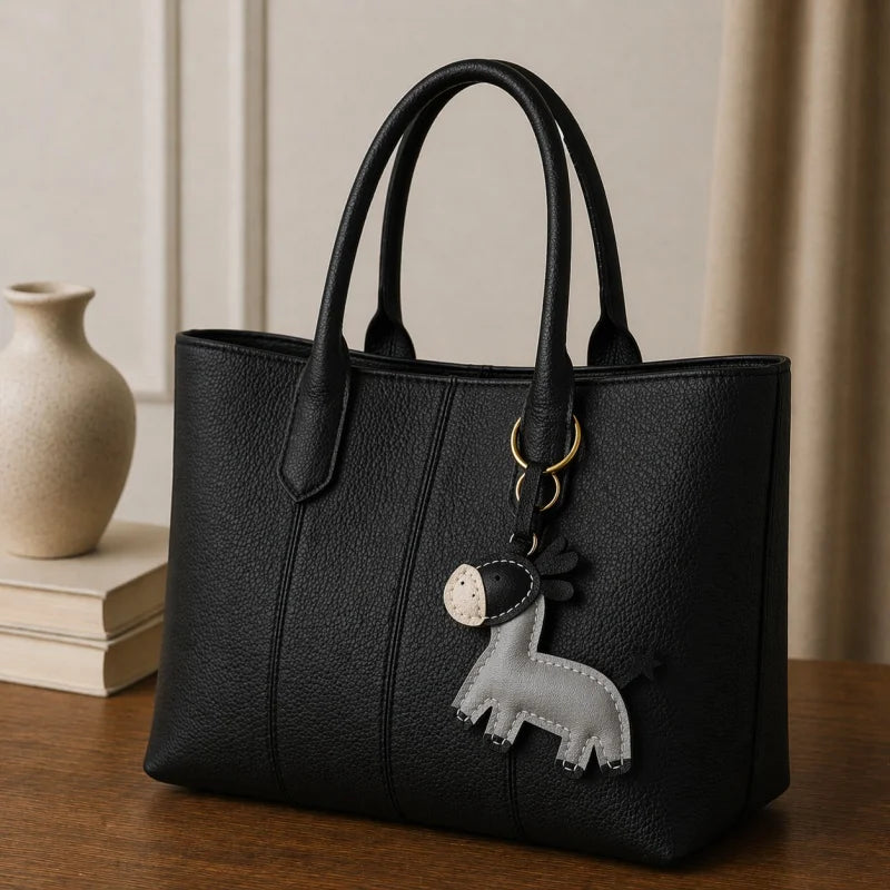 Amuleto de bolsa de cuero de burro hecho a mano – Llavero de animal de piel de cabra de grano completo | Accesorio minimalista para bolso con borla | Regalo único para ella
