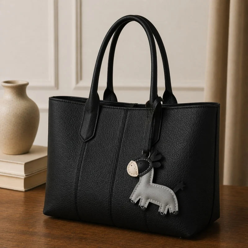 Amuleto de bolsa de cuero de burro hecho a mano – Llavero de animal de piel de cabra de grano completo | Accesorio minimalista para bolso con borla | Regalo único para ella