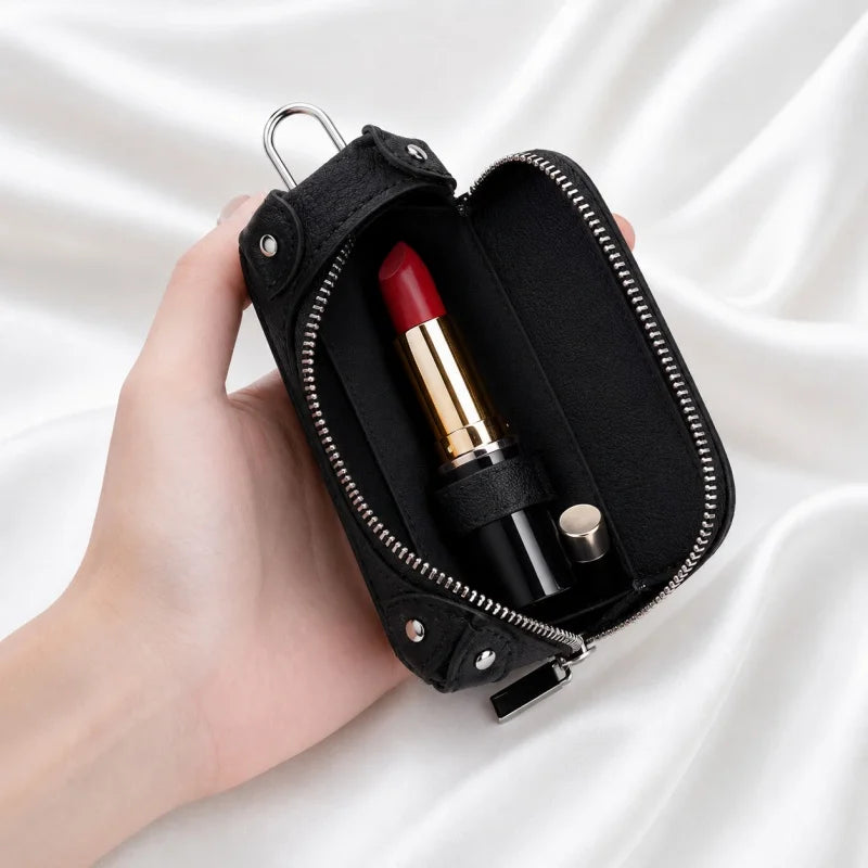 Mini Suitcase Leather Bag Charm – Full-Grain Cowhide Lipstick Pouch | Travel Trunk Keychain Handbag Accessory | Gift for Her