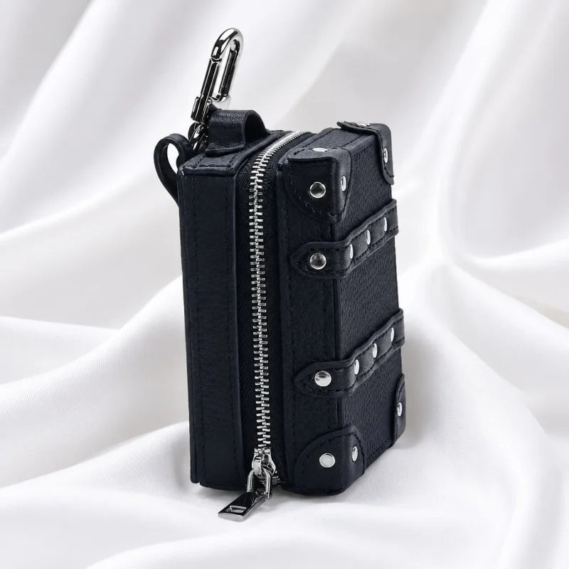 Mini Suitcase Leather Bag Charm – Full-Grain Cowhide Lipstick Pouch | Travel Trunk Keychain Handbag Accessory | Gift for Her