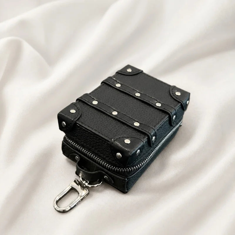 Mini Suitcase Leather Bag Charm – Full-Grain Cowhide Lipstick Pouch | Travel Trunk Keychain Handbag Accessory | Gift for Her