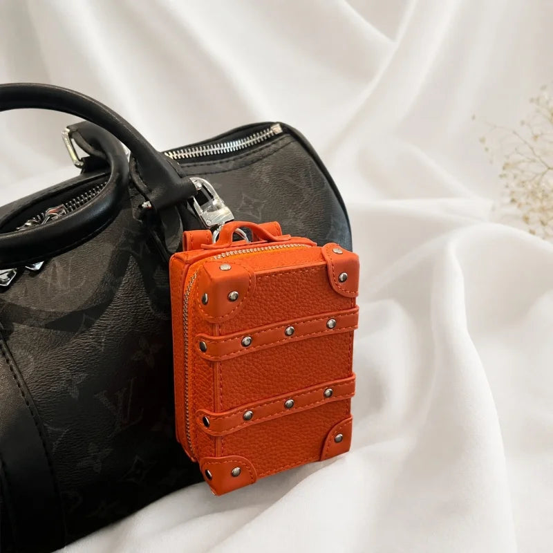 Mini Suitcase Leather Bag Charm – Full-Grain Cowhide Lipstick Pouch | Travel Trunk Keychain Handbag Accessory | Gift for Her