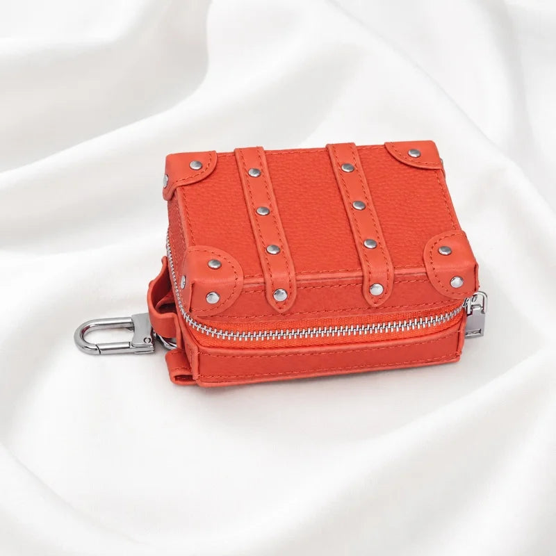 Mini Suitcase Leather Bag Charm – Full-Grain Cowhide Lipstick Pouch | Travel Trunk Keychain Handbag Accessory | Gift for Her