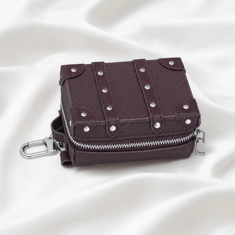 Mini Suitcase Leather Bag Charm – Full-Grain Cowhide Lipstick Pouch | Travel Trunk Keychain Handbag Accessory | Gift for Her