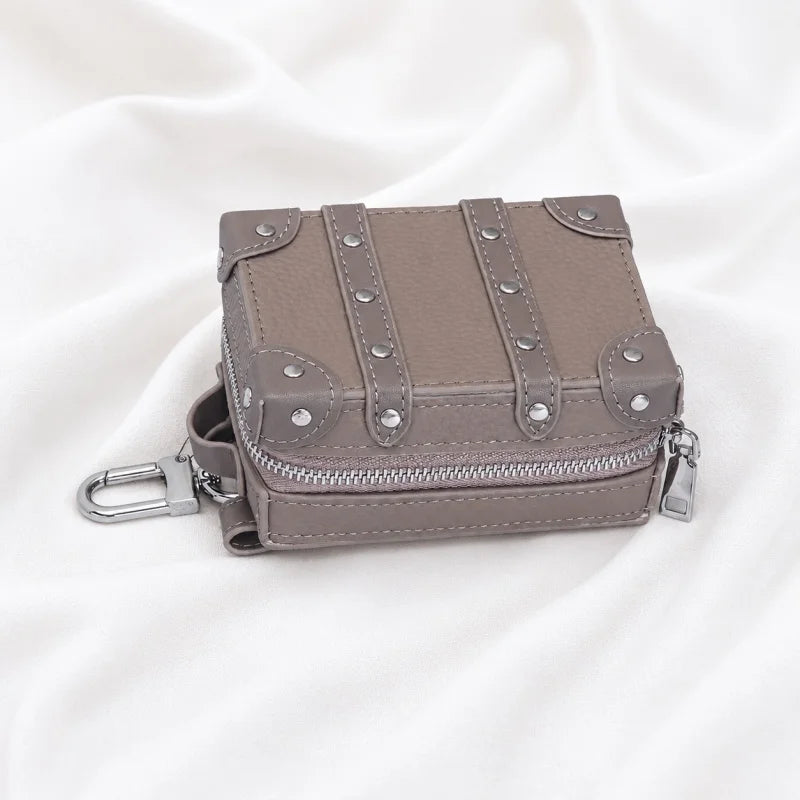 Mini Suitcase Leather Bag Charm – Full-Grain Cowhide Lipstick Pouch | Travel Trunk Keychain Handbag Accessory | Gift for Her