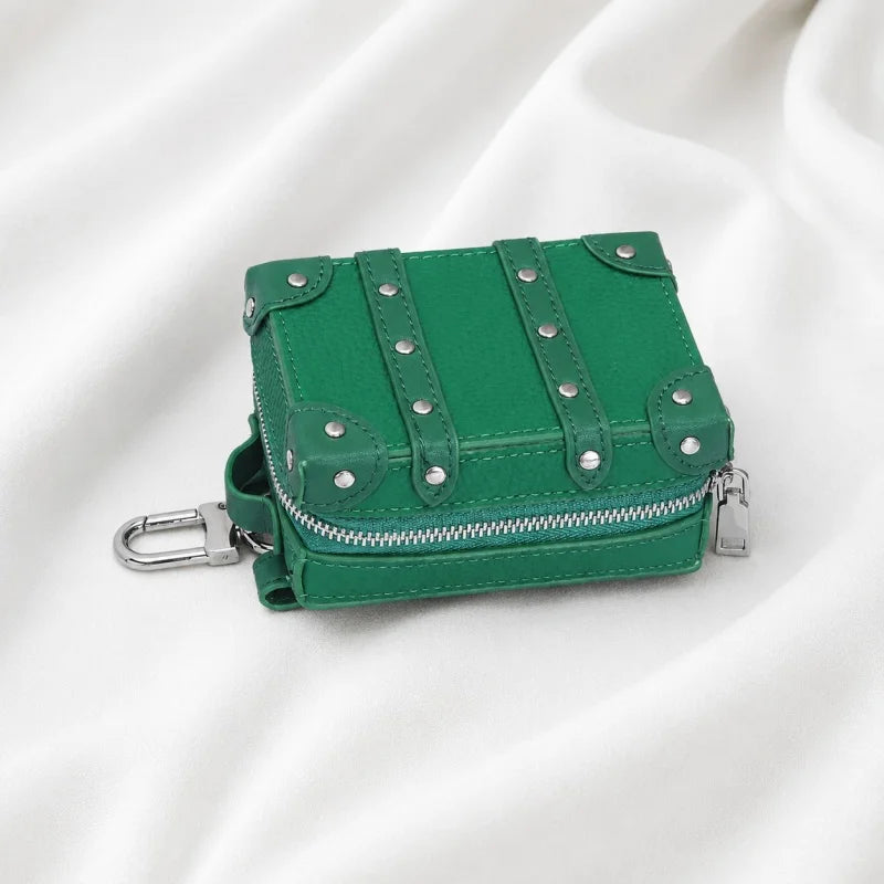 Mini Suitcase Leather Bag Charm – Full-Grain Cowhide Lipstick Pouch | Travel Trunk Keychain Handbag Accessory | Gift for Her
