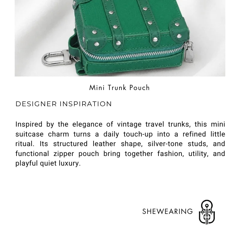 Mini Suitcase Leather Bag Charm – Full-Grain Cowhide Lipstick Pouch | Travel Trunk Keychain Handbag Accessory | Gift for Her