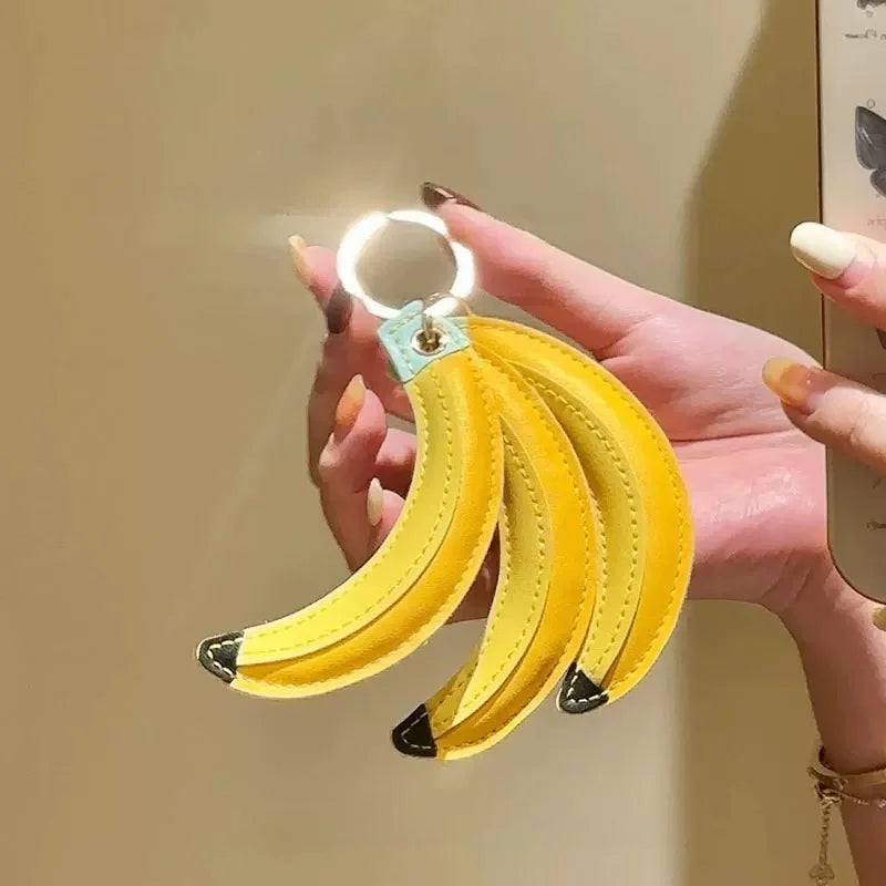 Banana Bunch Leather Bag Charm – Handmade Yellow Fruit Pendant | Fun & Creative Keychain for Handbags | Whimsical Leather Accessory Gift for Her