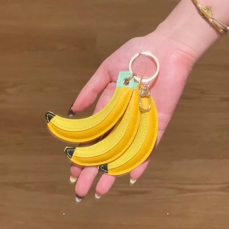 Banana Bunch Leather Bag Charm – Handmade Yellow Fruit Pendant | Fun & Creative Keychain for Handbags | Whimsical Leather Accessory Gift for Her