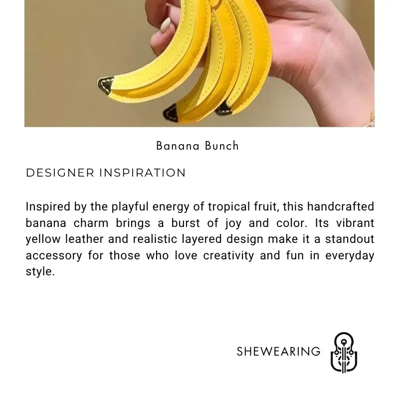 Banana Bunch Leather Bag Charm – Handmade Yellow Fruit Pendant | Fun & Creative Keychain for Handbags | Whimsical Leather Accessory Gift for Her