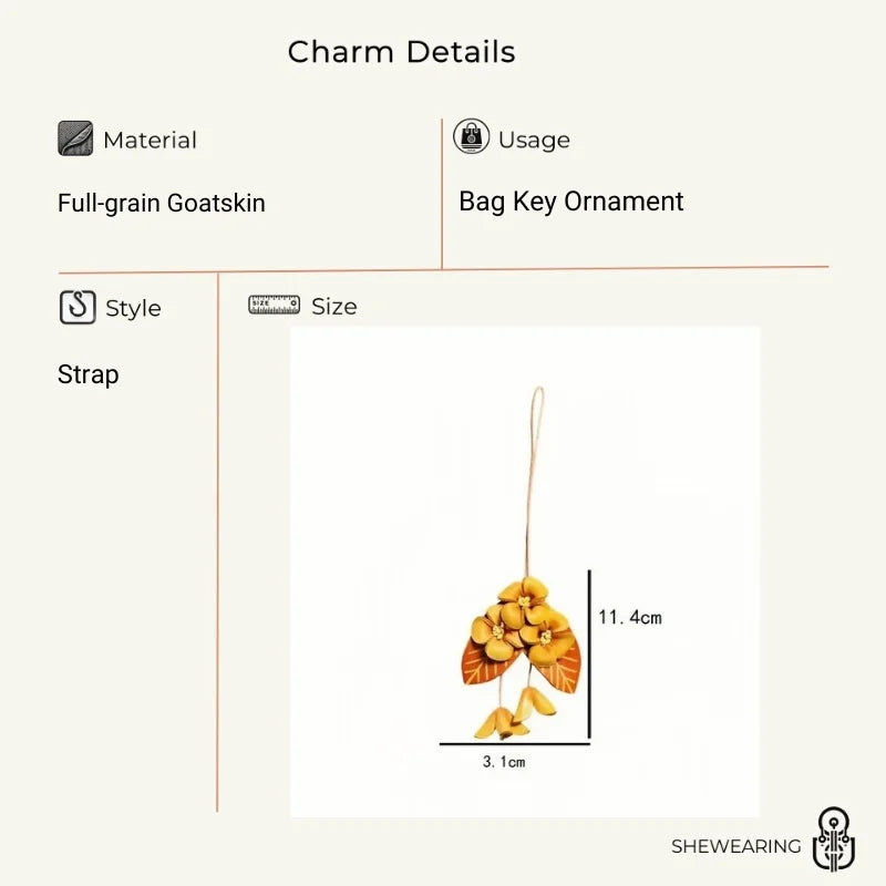 Golden Osmanthus Leather Bag Charm – Handmade Full-Grain Cowhide Floral Pendant | Autumn-Inspired Keychain | Unique Gift Accessory for Women