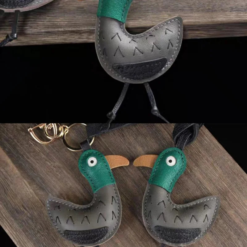 Whimsical Duck Leather Bag Charm – Handmade Full-Grain Goatskin Pendant | Playful Luxury Keychain for Handbags | Quiet Moments Companion