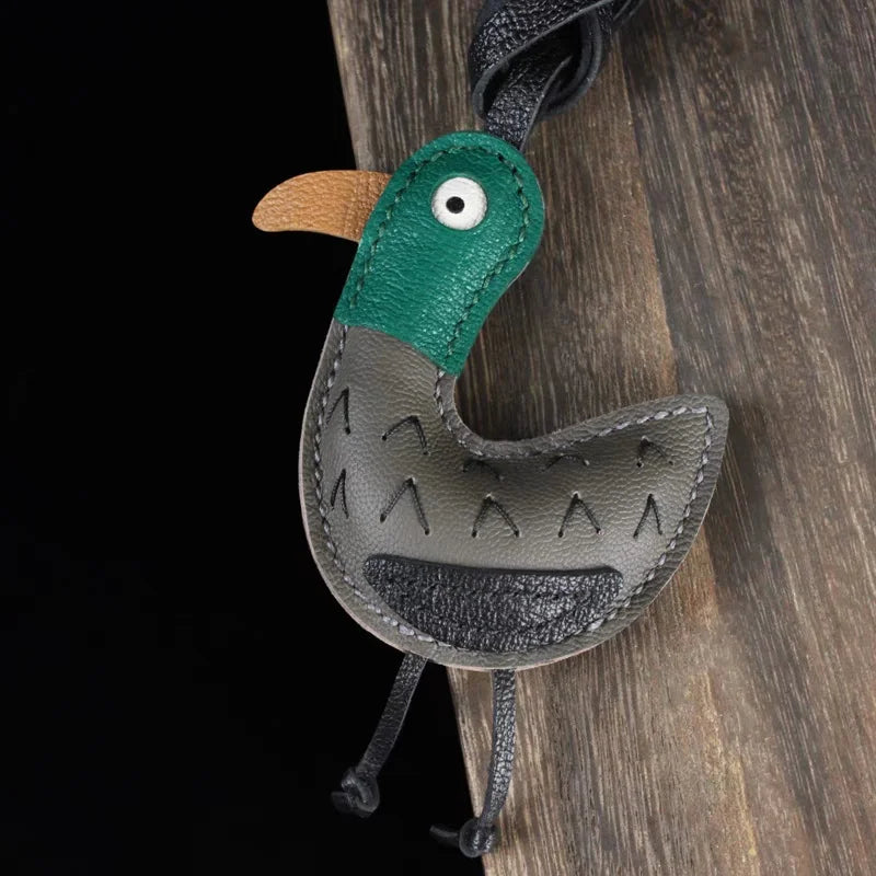 Whimsical Duck Leather Bag Charm – Handmade Full-Grain Goatskin Pendant | Playful Luxury Keychain for Handbags | Quiet Moments Companion
