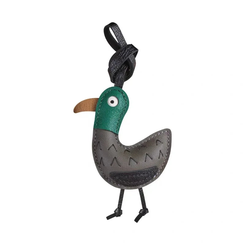 Whimsical Duck Leather Bag Charm – Handmade Full-Grain Goatskin Pendant | Playful Luxury Keychain for Handbags | Quiet Moments Companion