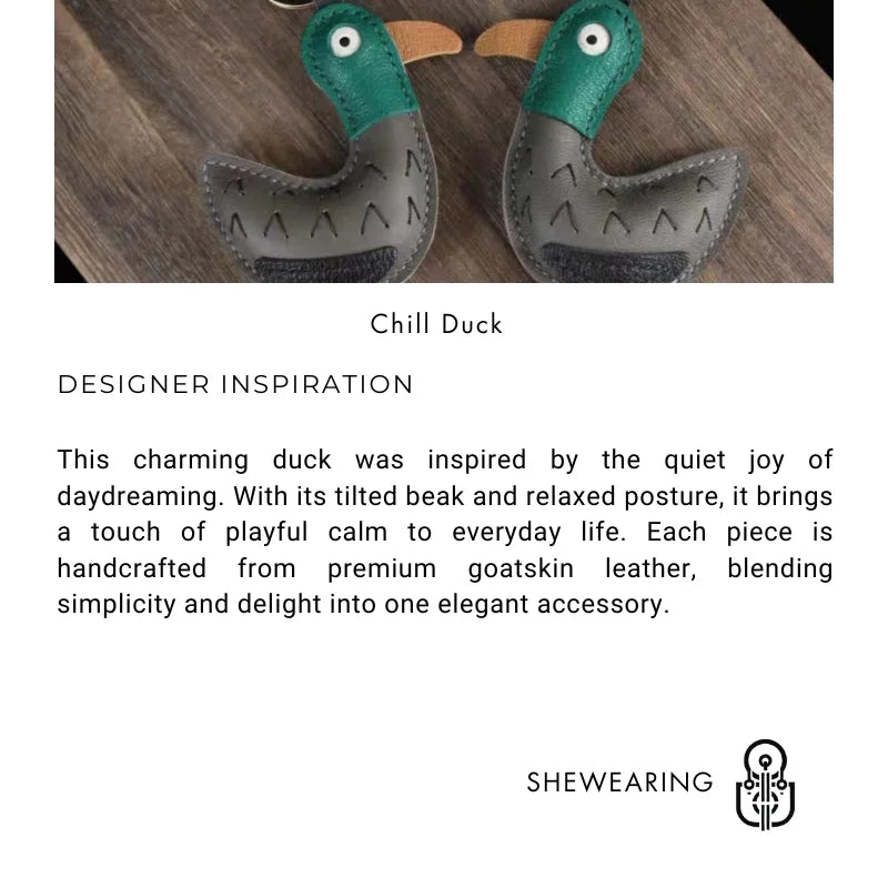 Whimsical Duck Leather Bag Charm – Handmade Full-Grain Goatskin Pendant | Playful Luxury Keychain for Handbags | Quiet Moments Companion