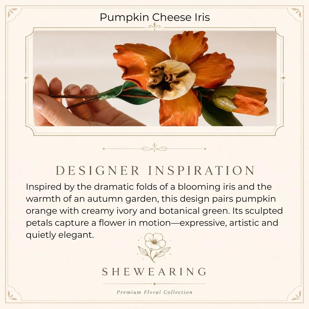 Handcrafted Pumpkin Cheese Iris Leather Bag Charm, Premium Hand-Painted Floral Handbag Accessory, Sculptural Botanical Statement Gift for Women and Flower Lovers