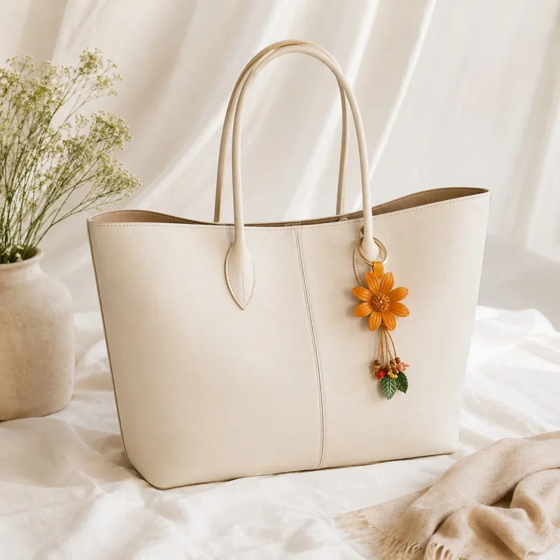 Charm floral para bolso de cuero genuino de inspiración nórdica: llavero retro con flores hecho a mano para mujer | Accesorio de regalo creativo