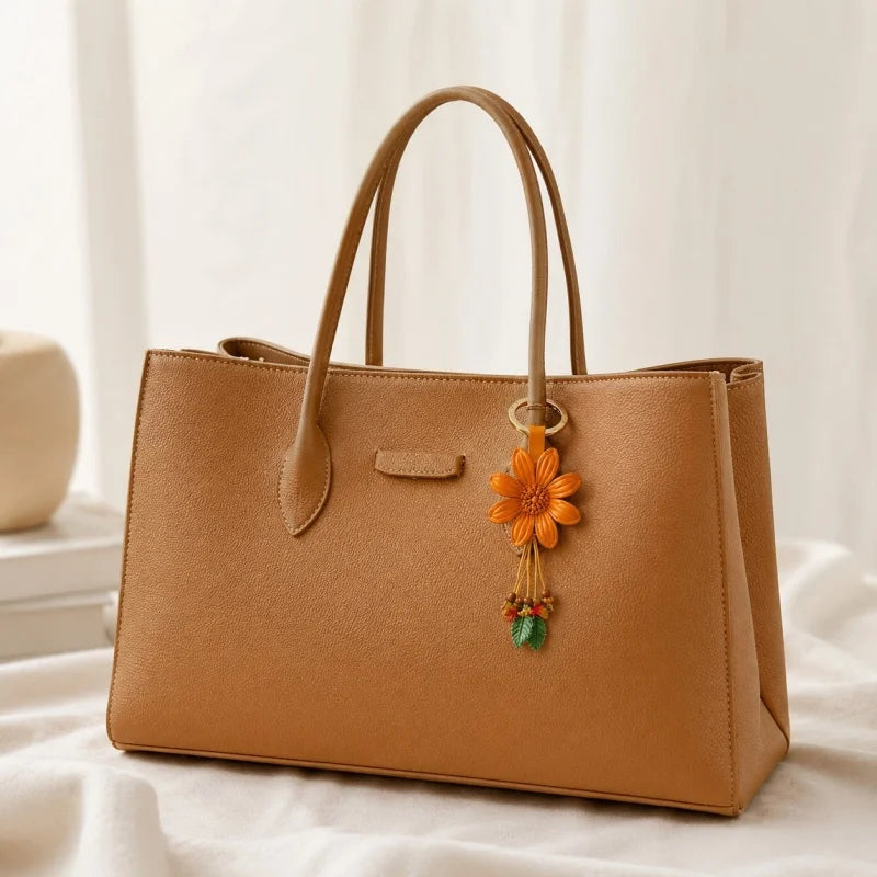 Charm floral para bolso de cuero genuino de inspiración nórdica: llavero retro con flores hecho a mano para mujer | Accesorio de regalo creativo