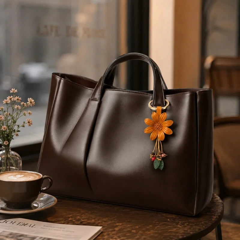 Charm floral para bolso de cuero genuino de inspiración nórdica: llavero retro con flores hecho a mano para mujer | Accesorio de regalo creativo