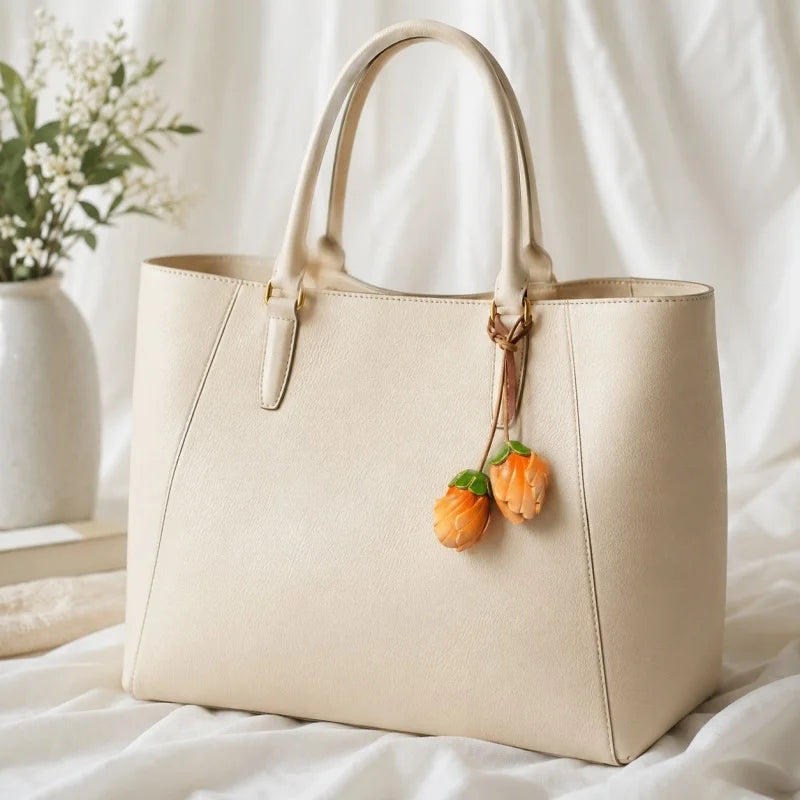 Amuleto de Piel con Doble Flor Hecho a Mano – Colgante Floral de Piel de Becerro Artesanal con Diseño de Dos Capullos | Elegante Accesorio de Temporada | Regalo Detallista para Ella