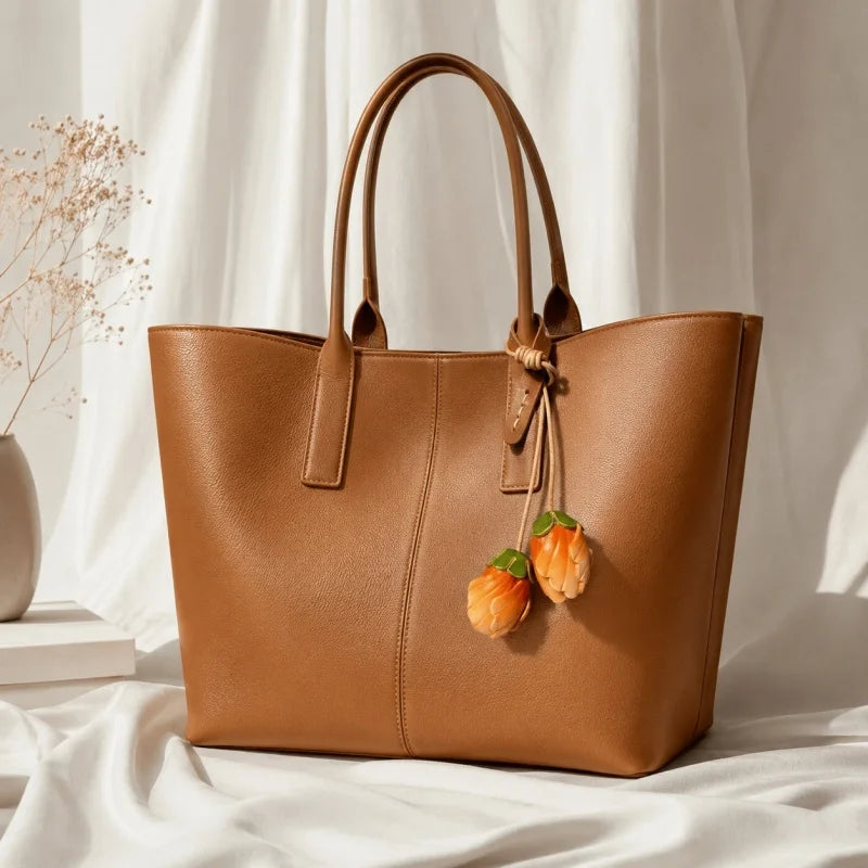 Amuleto de Piel con Doble Flor Hecho a Mano – Colgante Floral de Piel de Becerro Artesanal con Diseño de Dos Capullos | Elegante Accesorio de Temporada | Regalo Detallista para Ella