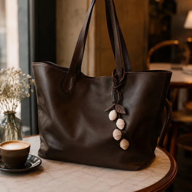 Charm para bolso de cereza de cuero artesanal: piel de vacuno plena flor, diseño inspirado en la naturaleza, accesorio original para mujer, elegante idea de regalo.