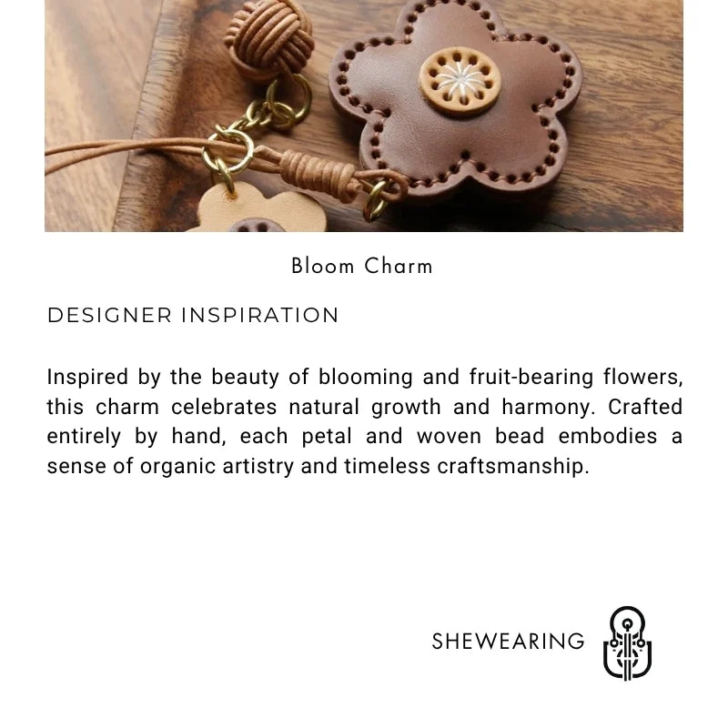 Bloom & Fruit Leather Flower Bag Charm – Handmade Two-Tone Pendant in Premium Cowhide | Artisanal Floral Keychain | Elegant Accessory for Handbags or Backpacks