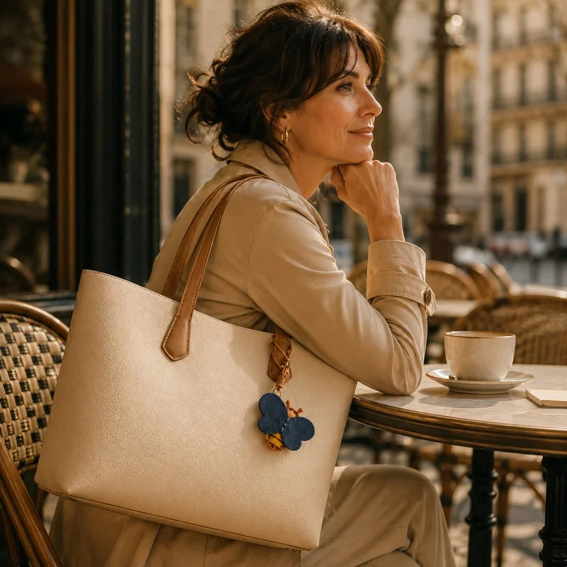Dije para bolso de piel de abeja y tarro de miel – Colgante de piel de vaca de grano completo hecho a mano | Precioso llavero inspirado en insectos | Accesorio creativo para bolsos y llaves