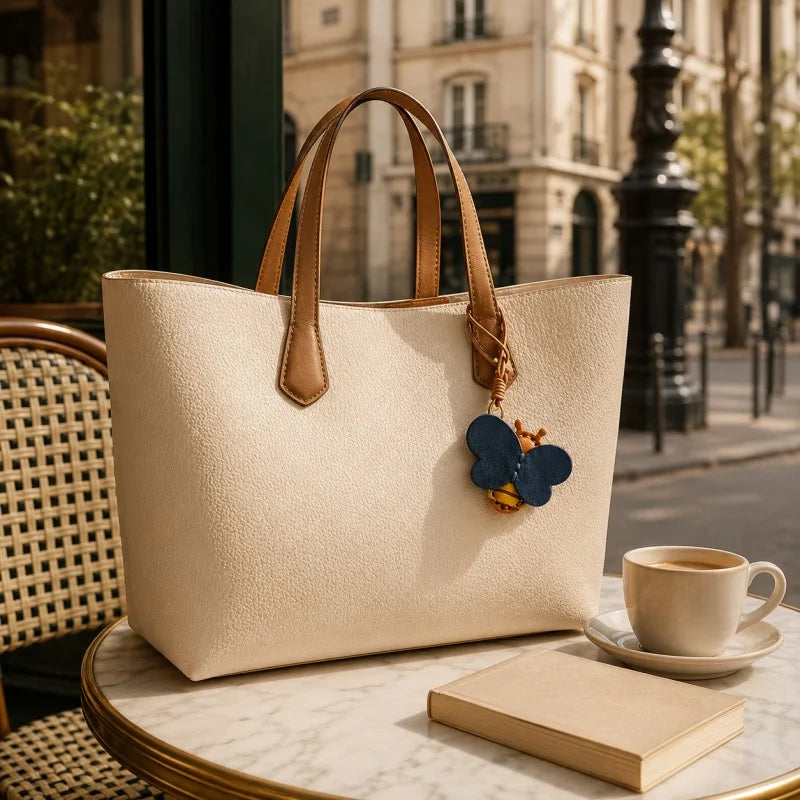 Dije para bolso de piel de abeja y tarro de miel – Colgante de piel de vaca de grano completo hecho a mano | Precioso llavero inspirado en insectos | Accesorio creativo para bolsos y llaves