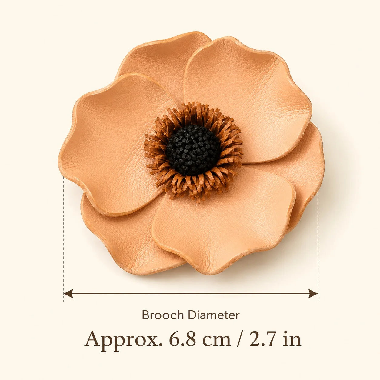 Broche Floral Escultórico de Piel en Tonos Melocotón y Naranja Cálidos, Hecho a Mano, Accesorio Floral para Blazers, Abrigos y Prendas de Punto