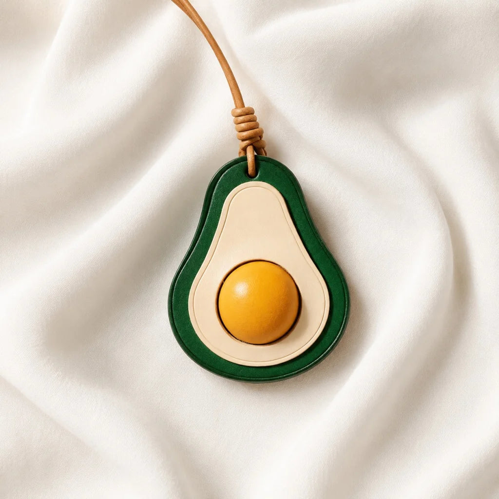 Colorful Avocado Leather Bag Charm – Handcrafted Vegetable-Tanned Keychain | Playful Fruit Pendant for Handbags | Creative Vegan-Inspired Accessory
