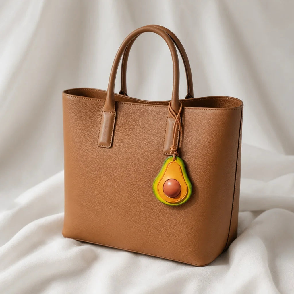 Colorful Avocado Leather Bag Charm – Handcrafted Vegetable-Tanned Keychain | Playful Fruit Pendant for Handbags | Creative Vegan-Inspired Accessory
