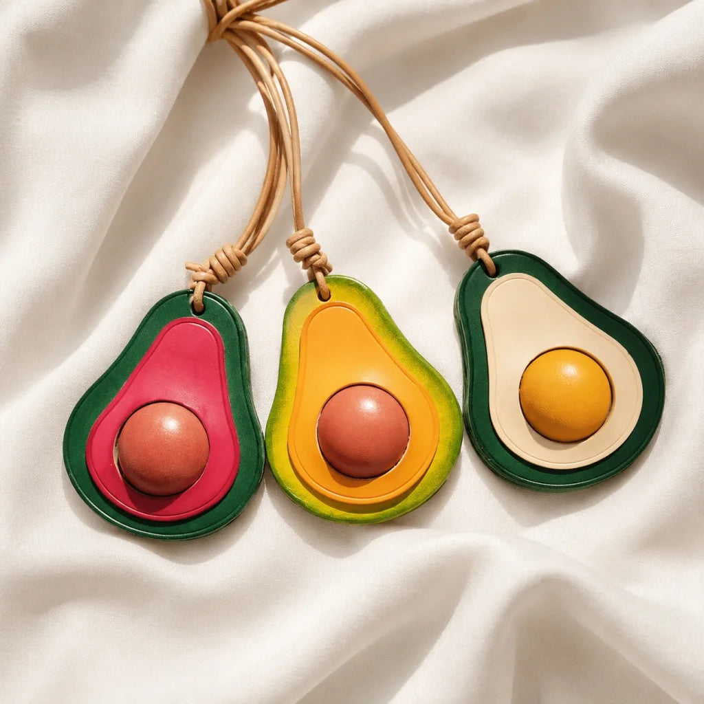Colorful Avocado Leather Bag Charm – Handcrafted Vegetable-Tanned Keychain | Playful Fruit Pendant for Handbags | Creative Vegan-Inspired Accessory