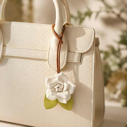 Colgante de Bolso Rosa de Cuero Pintado a Mano – Elegante Accesorio Floral para Bolso, Regalo Único para Ella