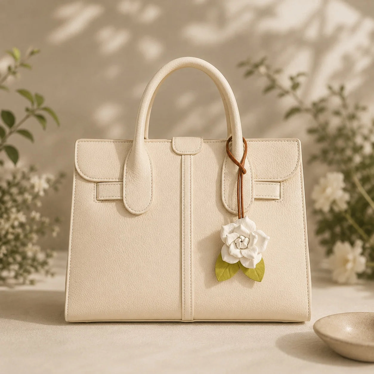 Colgante de Bolso Rosa de Cuero Pintado a Mano – Elegante Accesorio Floral para Bolso, Regalo Único para Ella
