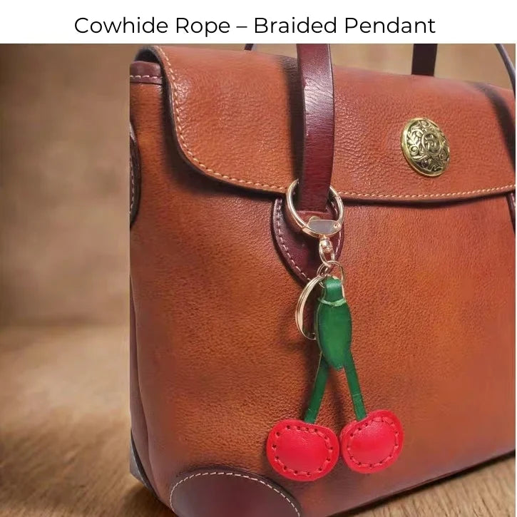 Classic Cherry Leather Bag Charm – Handmade Full-Grain Cowhide Pendant | Artisan Double-Cherry Keychain | Whimsical Accessory for Handbags & Gifts