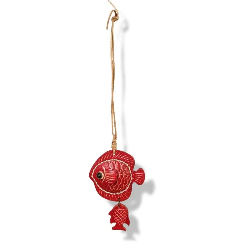Lucky Fish Leather Bag Charm – Handmade Full-Grain Leather Pendant | Symbol of Joy & Prosperity | Retro DIY Accessory for Bags & Keys